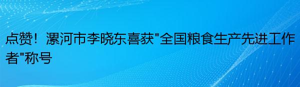 点赞！漯河市李晓东喜获“全国粮食生产先进工作者”称号